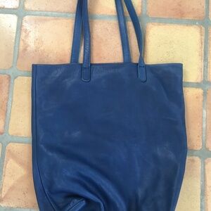 BAGGU blue natural milled leather tote